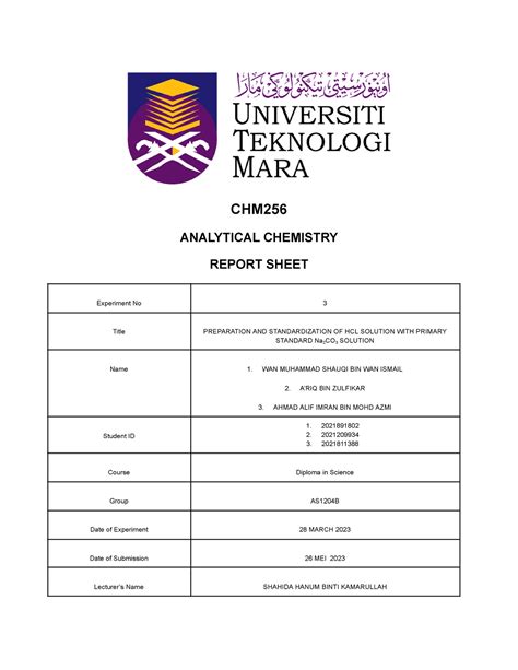 CHM256 LAB Report EXP 3 CHM ANALYTICAL CHEMISTRY REPORT SHEET