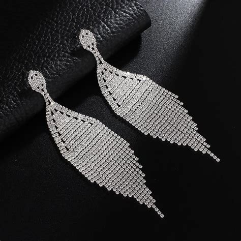 Buy Crystal Diamante Rhinestone Long Tassel Earrings Drop Dangle Big