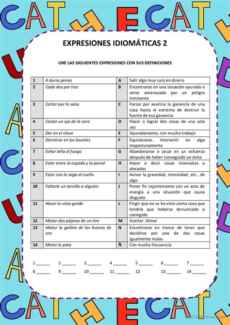 Expresiones idiomáticas 2 comprensió Español ELE hojas de trabajo pdf