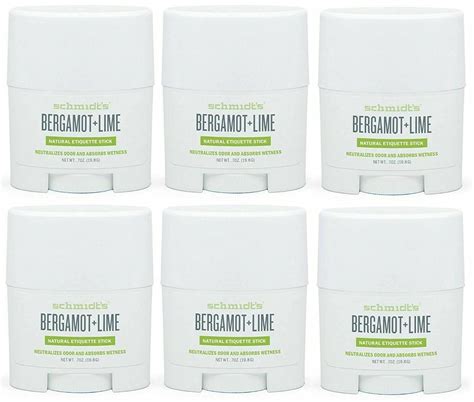 6 PACK Schmidt S Bergamot And Lime Natural Deodorant Stick With Plant