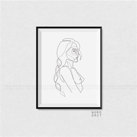 One Line Nude Woman With Braid Printable Female With Plait Nudity