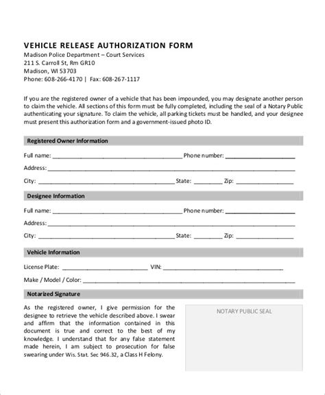 FREE 9+ Sample Vehicle Release Forms in MS Word | PDF