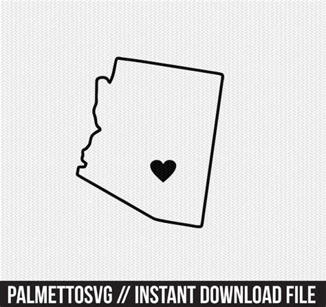 Arizona State Outline Heart Svg Dxf File Stencil Instant Etsy