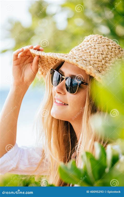 Woman in Sun Hat on the Beach Stock Image - Image of natural, beach ...