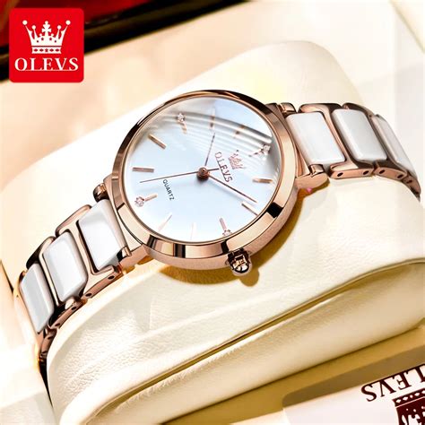 OLEVS Top Marca Mulheres Relógio De Quartzo Cerâmica Watchstrap Luxo