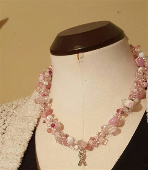 Breast Cancer Survivor Crochet Wire Beaded Necklace Pink Etsy