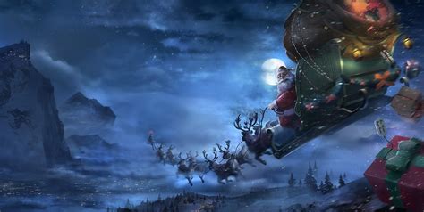 Santa, Night, Moon, Reindeer, Christmas, Sleigh wallpaper - Coolwallpapers.me!