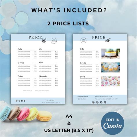 Editable Bakery Price List Template Bakery Menu Cookie Price List