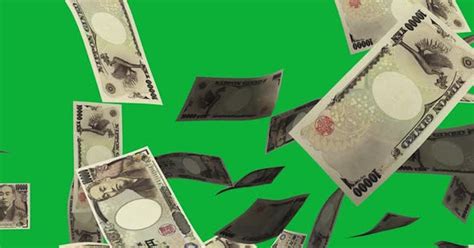 3d Animation Of Japanese Yen Notes Falling On Green Screen Backgrounds