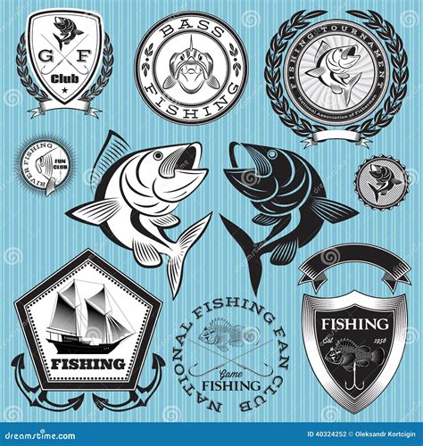 Set Vector Emblems On The Topic Fishing Stock Vector Illustration Of