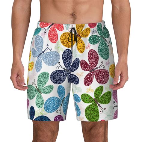 Balery Colorful Butterflies Mens Swim Trunks Swim Shorts For Men Quick