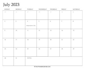 July 2023 Calendar Printable with Holidays