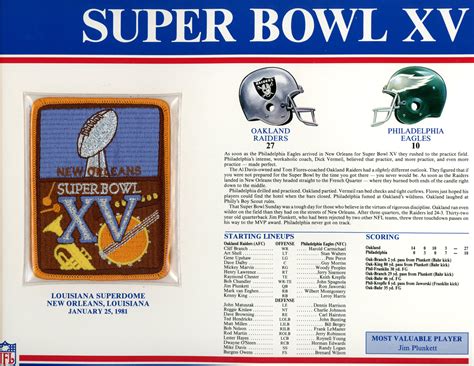 Super Bowl Xv Patch Stat Card Official Willabee And Ward Denver Autographs