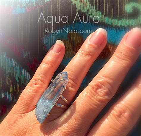 New Aqua Aura Quartz Crystal Point Ring Set In Sterling Silver Robyn