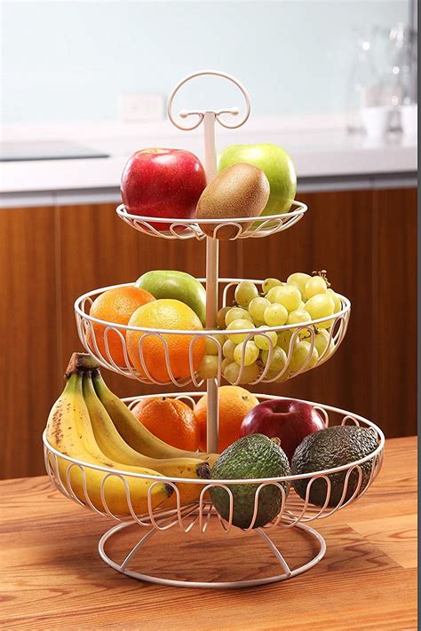 Juvale Large White Fruit Basket For Kitchen Counter Metal 3 Tiered