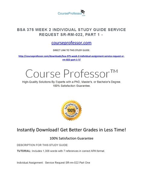 Bsa Week Individual Study Guide Service Request Sr Rm By Sidra