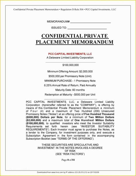 Free Sample Private Placement Memorandum Template Of Private