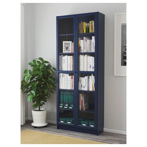 Billy Bookcase With Glass Doors Dark Blue 31 1 2x11 3 4x79 1 2 Ikea