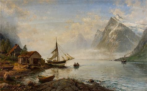 Askevold Anders Fjordlandskap med folkeliv fra Sunnmøre 1894 Grev