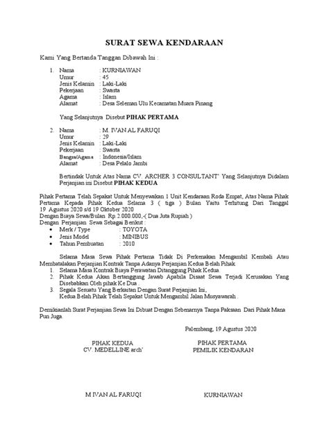 Surat Sewa Mobil Pdf
