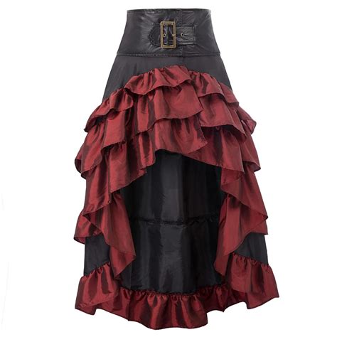 Women Ladies Skirt Retro Vintage Steampunk Gothic Open Front Ruffled