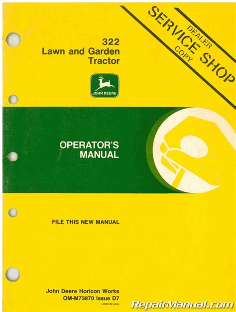 John Deere 322 Lawn And Garden Tractor Operators Manual