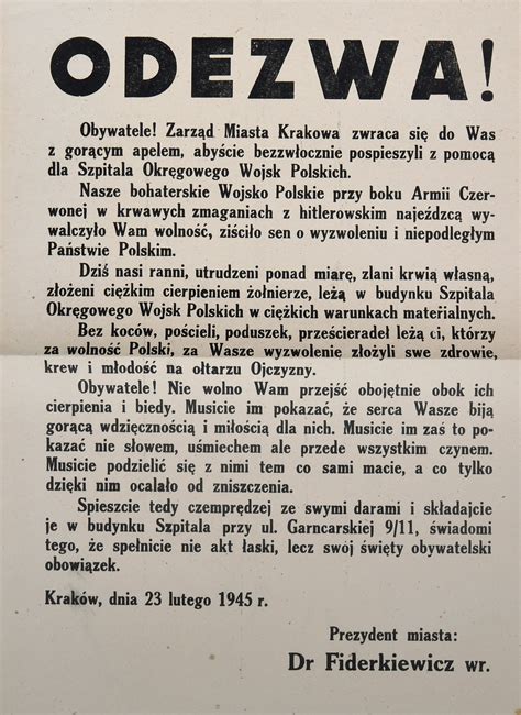 ODEZWA Obywatele Zarząd Miasta Krakowa zwraca się do Was z gorącym