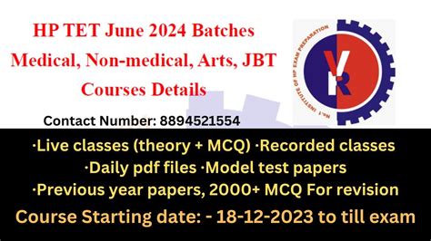 HP TET June 2024 Preparation Non Medical Medical Arts JBT Hp Tet Non