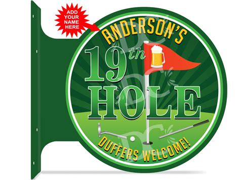 Golfer 19th Hole Themed Customized Double Sided Metal Flange Sign