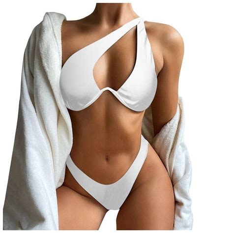 Siaonvr Swimsuit For Women Bikini Set For Women Solid V Neck Knot Front