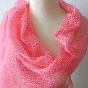 Linen Scarf Lace Shawl Knitted Natural Summer Wrap In Pink Etsy