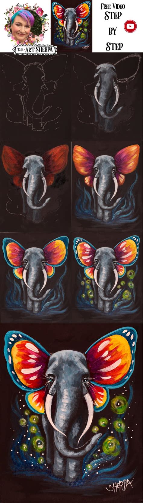 Butterfly Elephant Easy Painting In Acrylic Step By Step Live Stream ...