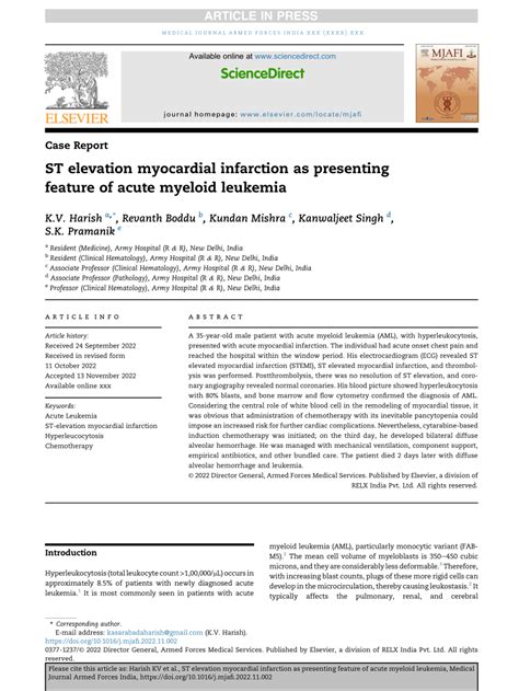 Pdf St Elevation Myocardial Infarction As Presenting Feature Of Acute