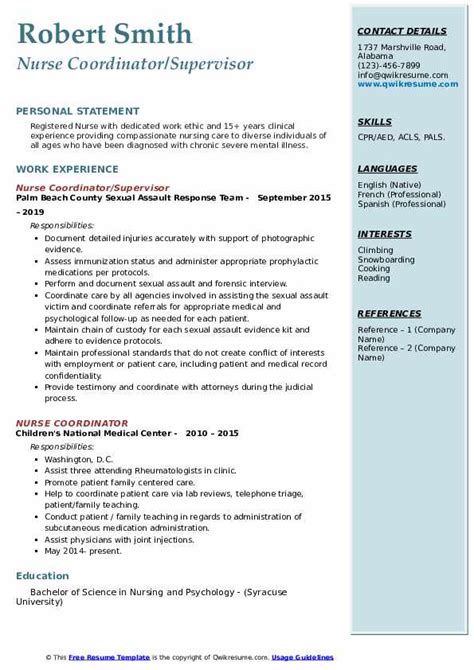 Nurse Coordinator Resume Samples Qwikresume