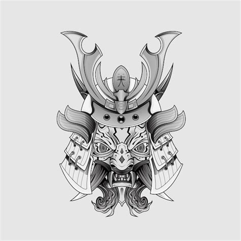 Premium Vector Black Tattoos Samurai Mask Oni Devil Japanese