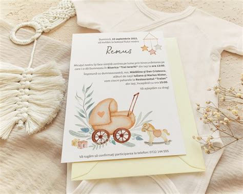 Invitatie Botez Boho Chic Nursery Nuptialis