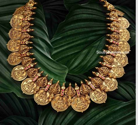 Antique Gold Lakshmi Kasu Necklace Indian Jewellery Designs