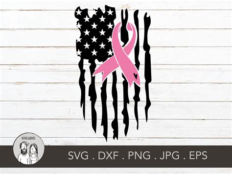 Pink Ribbon Usa Flag Svg Breast Cancer Svg Grunge Flag Svg Etsy