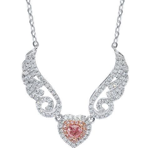 Pink Diamond Heart Angel Wings Pendant Necklace | HX Jewelry