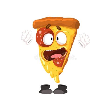 Funny Pizza Slices Set Cute Fast Food Characters With Various Emotions