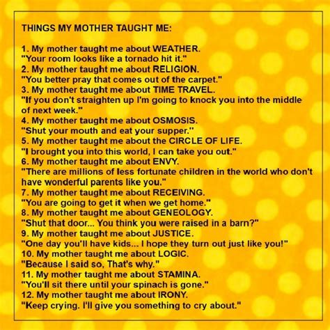 Things My Mother Taught Me Free Printable Mother Teach Mom Birthday