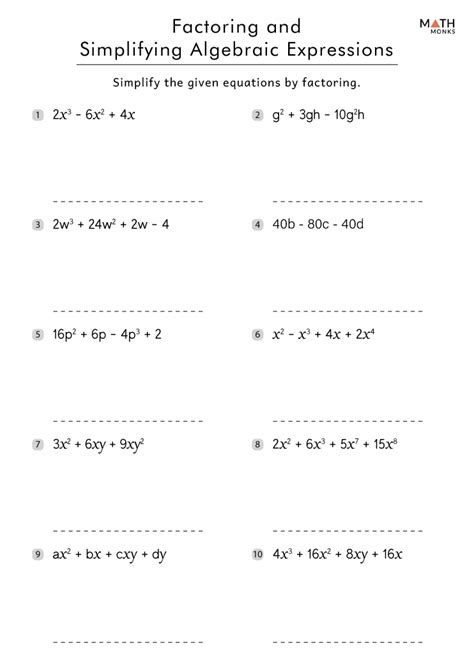 Simplifying Expressions Worksheets Math Monks