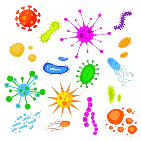 Conjunto Colorido De Bacterias Y Gérmenes Microorganismos Que Causan