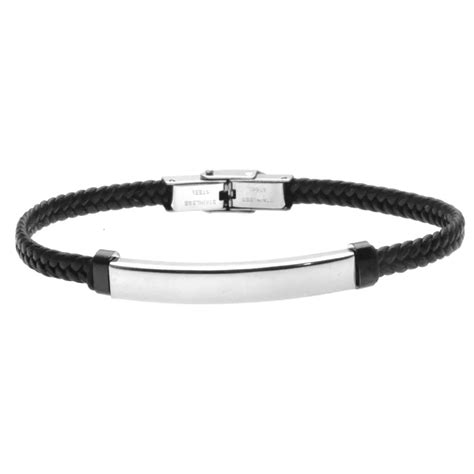 Bracciale Con Incisione Uomo Pelle Piastra Acciaio Bcc