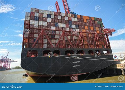 Large Freighter In The Ocean And Blue Sky Empty Freighter Water