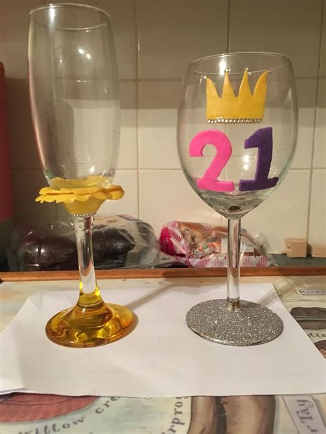 21st Birthday Wine Glasses Hand Made Birthday Wine Glasses Champagne Flutes 21st Birthday