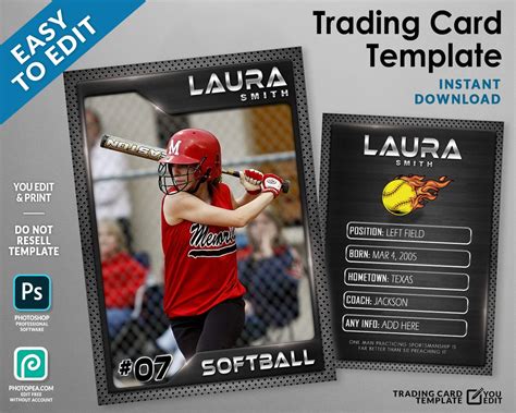 Softball Card Template Softball Trading Card Template - Etsy