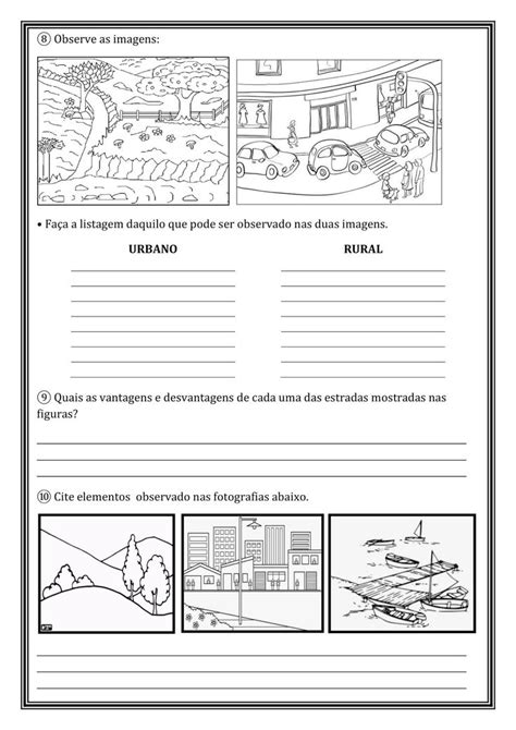 Atividade de Geografia 2º Ano a paisagem urbana e rural Atividades