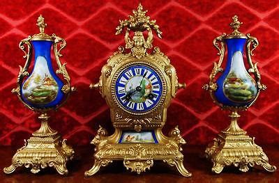 Antique 19th C French Japy Freres Gilt Sevres Porcelain 8 Day Mantel