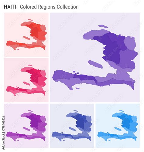 Haiti Map Collection Country Shape With Colored Regions Deep Purple
